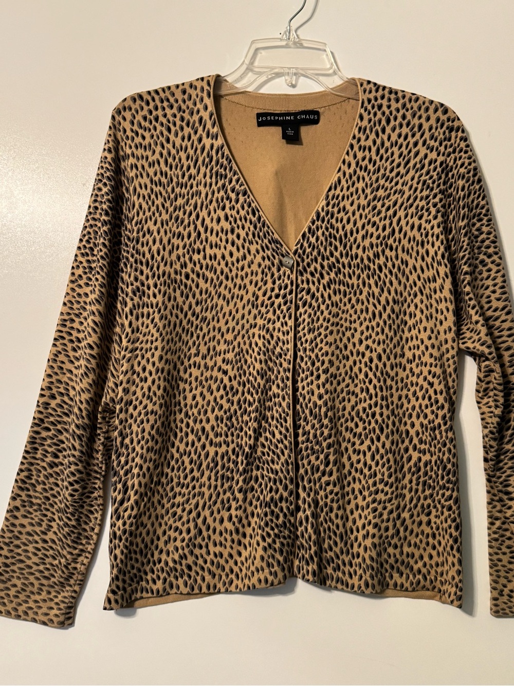 Josephine Chaus Tan and Black Leopard V-Neck Cardigan